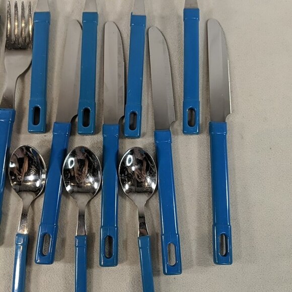 Abert INOX Italy 18/CR 16 Set Cutlery Utensils Teaspoons Soup Knives Forks Blue - Picture 3 of 14